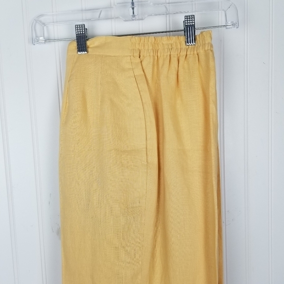JSong Linen Eyelet Hem Full Length Pants Size 10 Fully Lined Yellow Pockets Zip - Picture 4 of 9